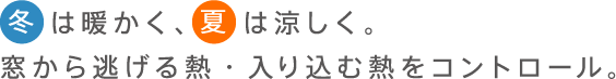 冬は暖かく、夏は涼しく。窓から逃げる熱・入り込む熱をコントロール。